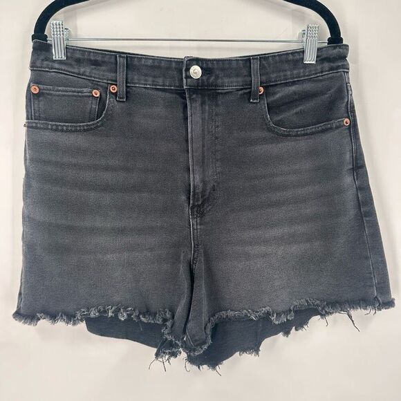 American Eagle Black 90s Boyfriend Distressed CutOff Hi Rise Denim‎ Shorts Sz 12 - Picture 2 of 13
